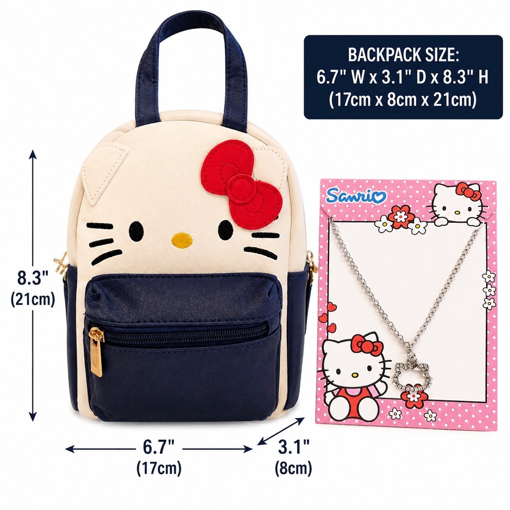 Hello Kitty‎ Mini Backpack Purse Navy White Kawaii Bag w Necklace 8.3"